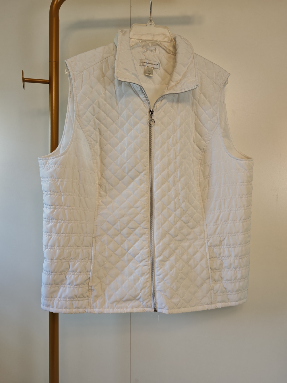Cozy Minimalist White Quilted Zip-Front Vest With Pockets Size XL